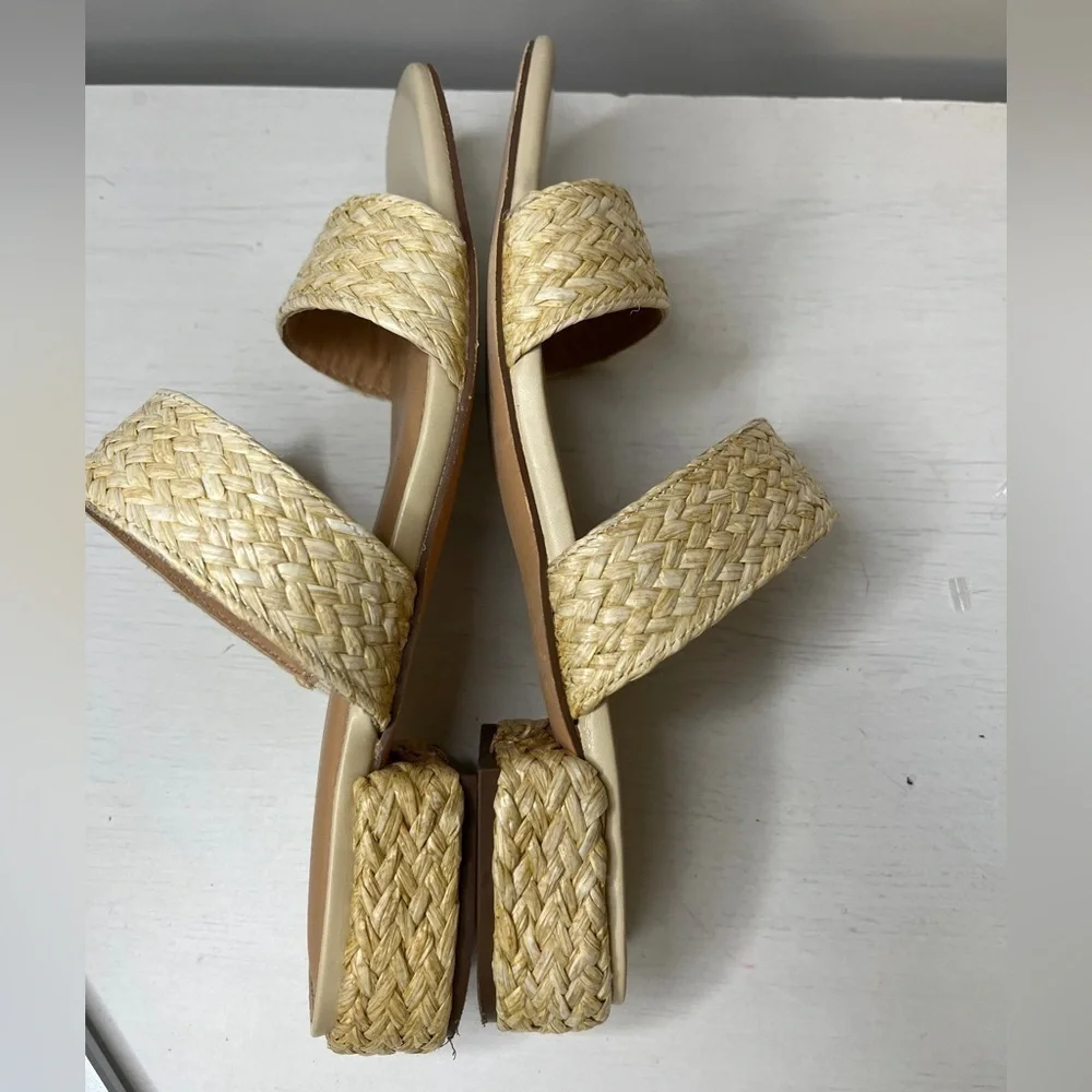 Joie Niki Braided Straw Square Toe Block Heel Sandal Sz 8.5